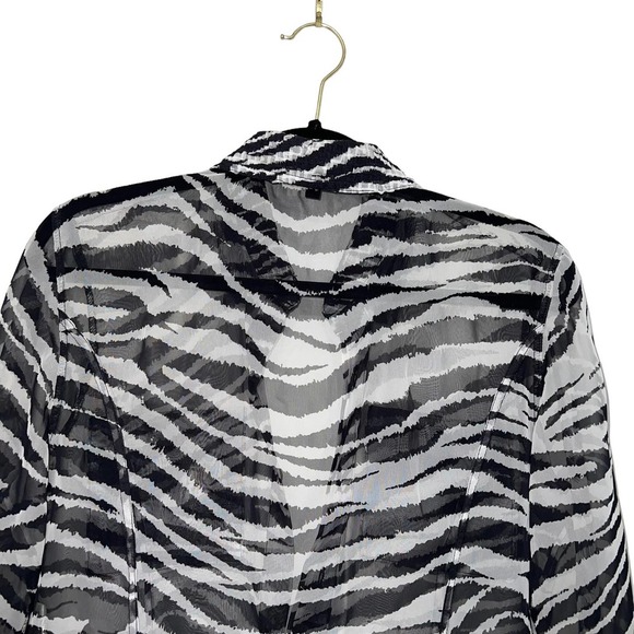 C'EST DUO Black Label Black & White Zebra Print Sheer Jacket Pleat Accents MED - Picture 9 of 11